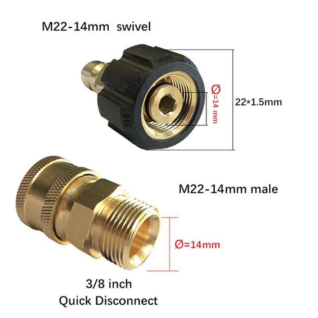 Pressure Washer Adapter Kit, M22 To 3/8 Inch Rustproof Quick Connect Durable for