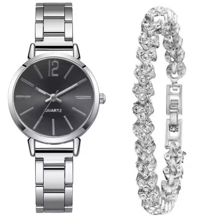 Fashion Roman Numeral Women's Watch & Bracelet Set with Diamond Inlay
