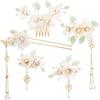 MAYCREATE® 5Pcs Camellia Flower Tassels Hair Pin Crystal Rhinestone Pearl Headpiece Retro Brides Hair Accessories for Women Girls Updo Long