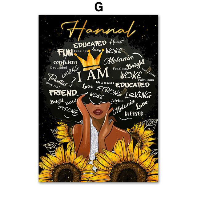 Abstract Sunflower Afro Girl Black Beauty African Art Canvas Painting Nordic Posters And Prints Wall Pictures Living Room Decor No Frame