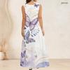 Women Plus Size Scoop Neck Sleeveless A Line Black Floral Butterfly Print Maxi Dress