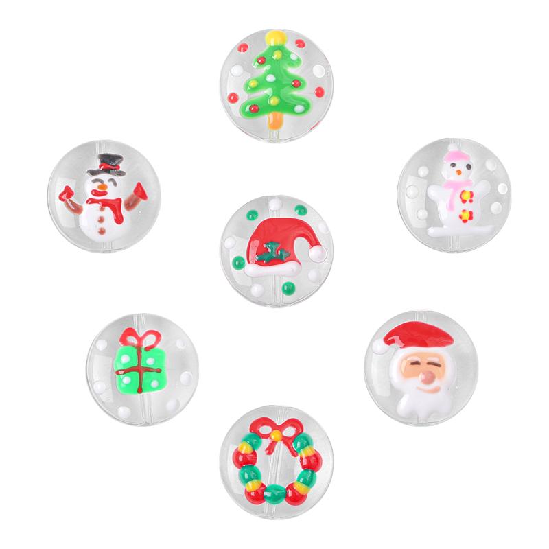 1Pcs 19mm Christmas Series Transparent Coloured Glaze Beads Hand-Painted Drop Oil Flat Round Beads For Jewelry Making DIY Charm Decoration