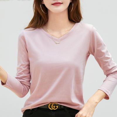 2024 Long-sleeved T-shirt Solid Color V-neck Versatile Bottoming Shirt For Women Pure Cotton Inner Basic Top