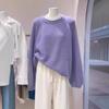 Women's Casual Round Neck Wool Knit Sweater - Autumn/Winter Solid Color Long Sleeve Base Layer