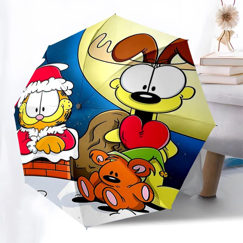 

1pc Garfield & Odie Christmas Edition Umbrella - Automatic Opening, Portable 3-Fold Design, 8-Bone Iron Frame Outdoor Umbrella, Festive Gift for Fans,