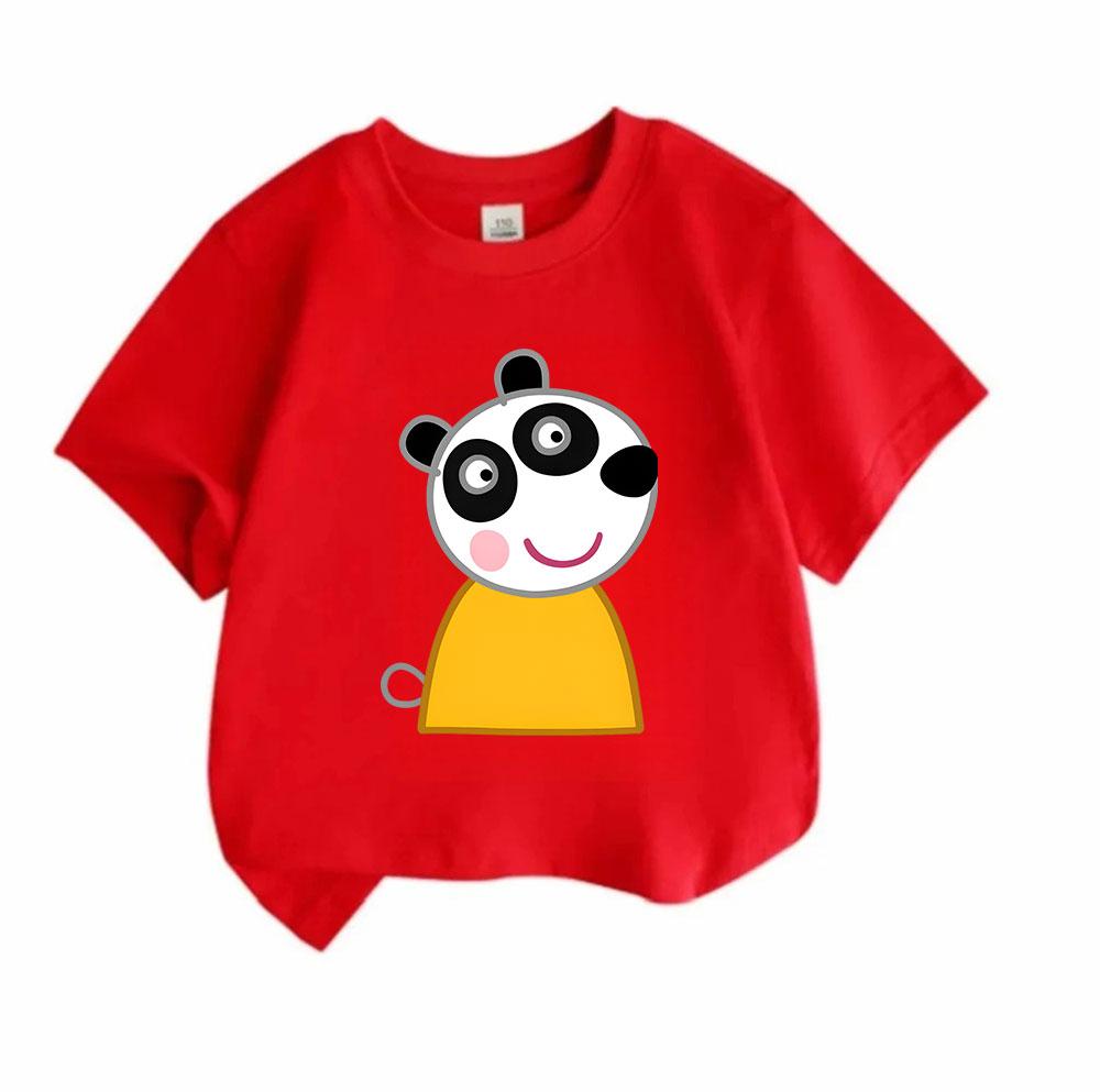 Kids Boys Girls Crew Neck Short Sleeve 100% Cotton T-Shirt Cute Cartoon Panda Printed Casual Soft Breathable Lightweight Pullover Tee for Daily Home O