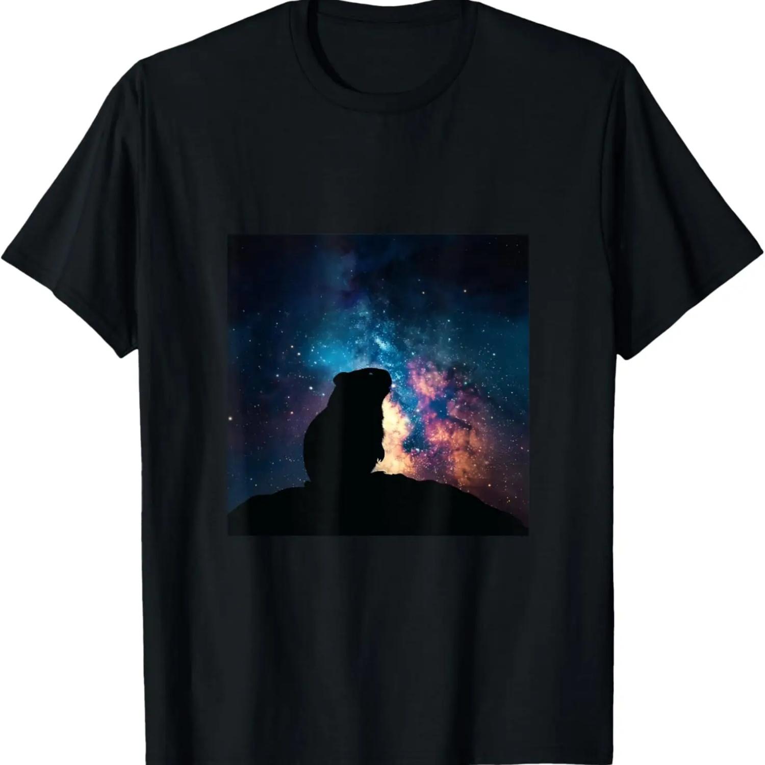 Guinea Pig Silhouette in Front Of Space Galaxy T-Shirt S
