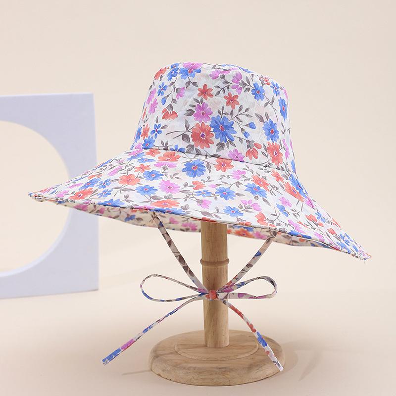 

Women s Spring Summer Flower Print Bucket Hat Foldable Sunshade Casual Korean Style Outdoor Sun Hat Cloth Sunhat 56-58CM