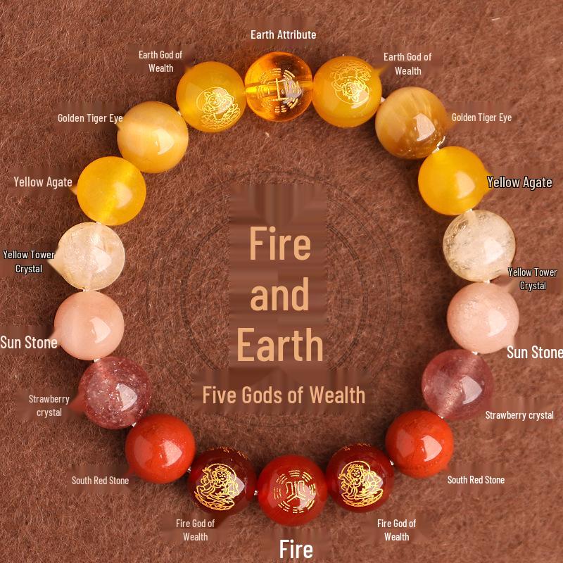 Auspicious Multi-Treasure Crystal Bracelet: Five Paths to Wealth with Wood & Fire Attributes
