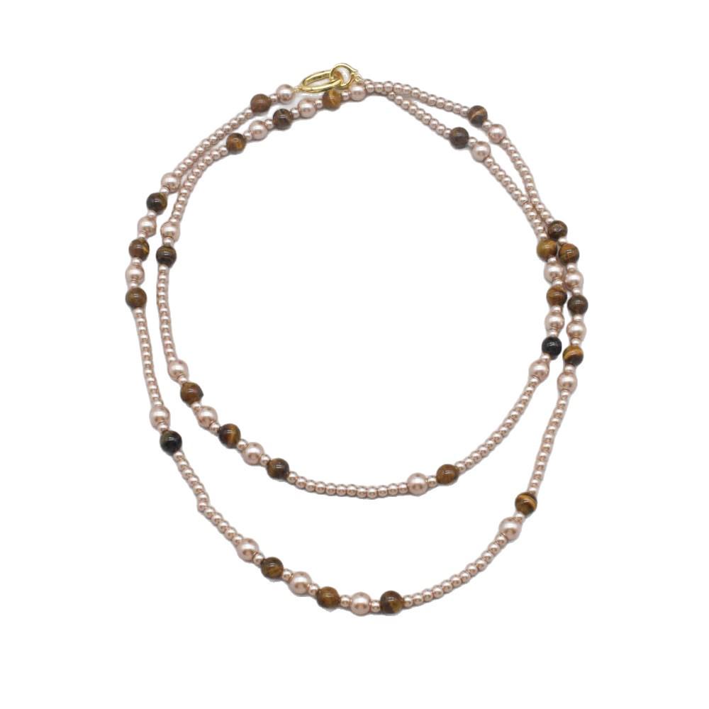 Colar de Contas Olho de Tigre Maillard: Corrente de Clavícula Elegante e Versátil com Senso de Design Único.