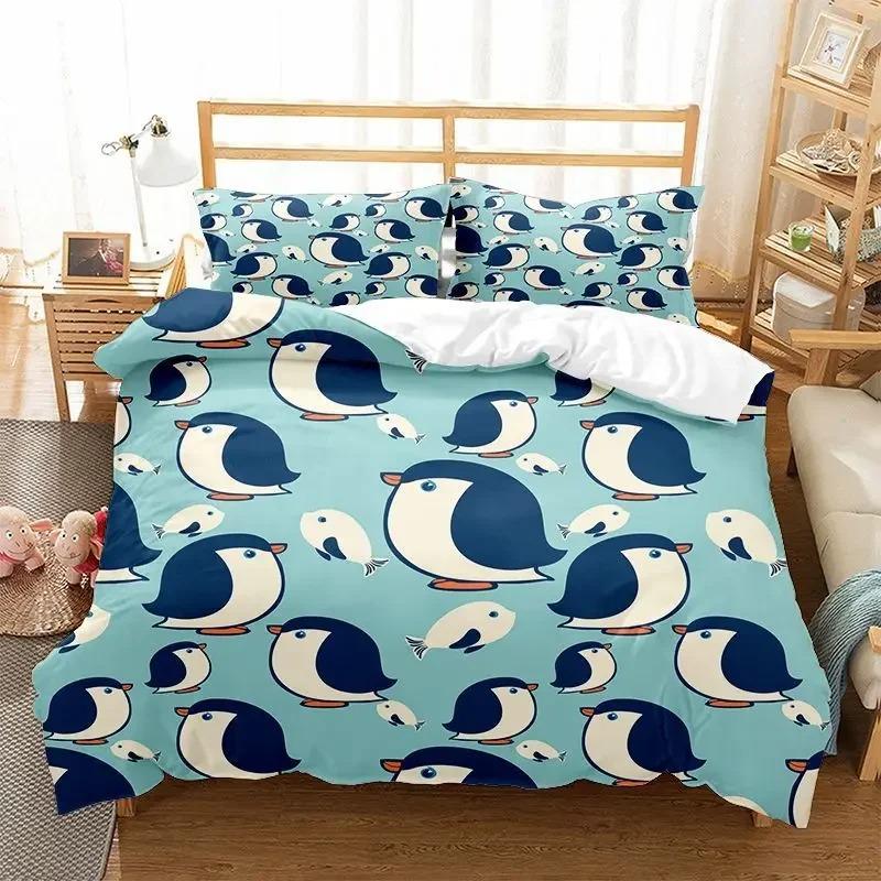 Cute Penguin Bedding Set Cartoon Animals Duvet Cover Set Twin For Boys Girls Room Decor Print Comforter Cover With Pillowcases