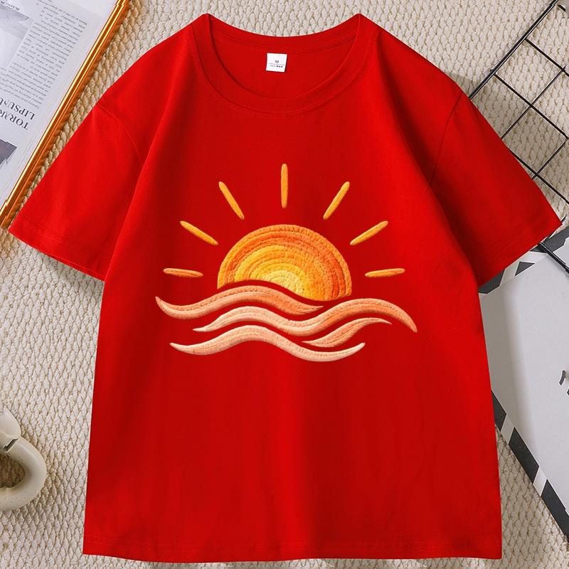 Sunset Beach T Shirt Coastal Summer T-Shirt Beach Vacation Tee Graphic Tee Print Short Sleeve Round Neck Tshirt Streetwear Top S