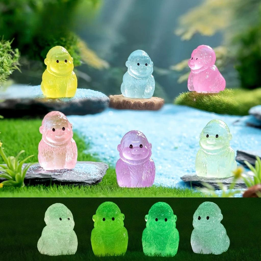 6Pcs Luminous Gorilla Mini Animal Fluorescent Figure Miniature Figurines Fairy Garden Ornament Diy Home Decor Accessories