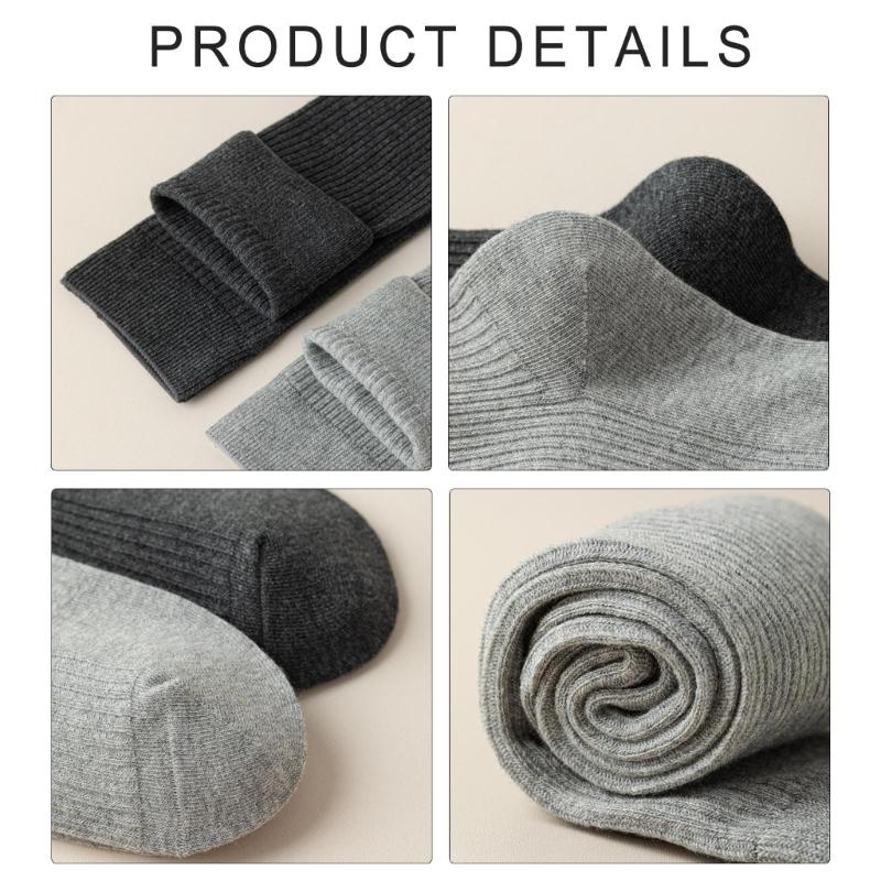 5 Pairs Women Rib Knitted Cotton Over The Calf Socks with Thick Double Stitching Classical Solid Color Knee Length Socks