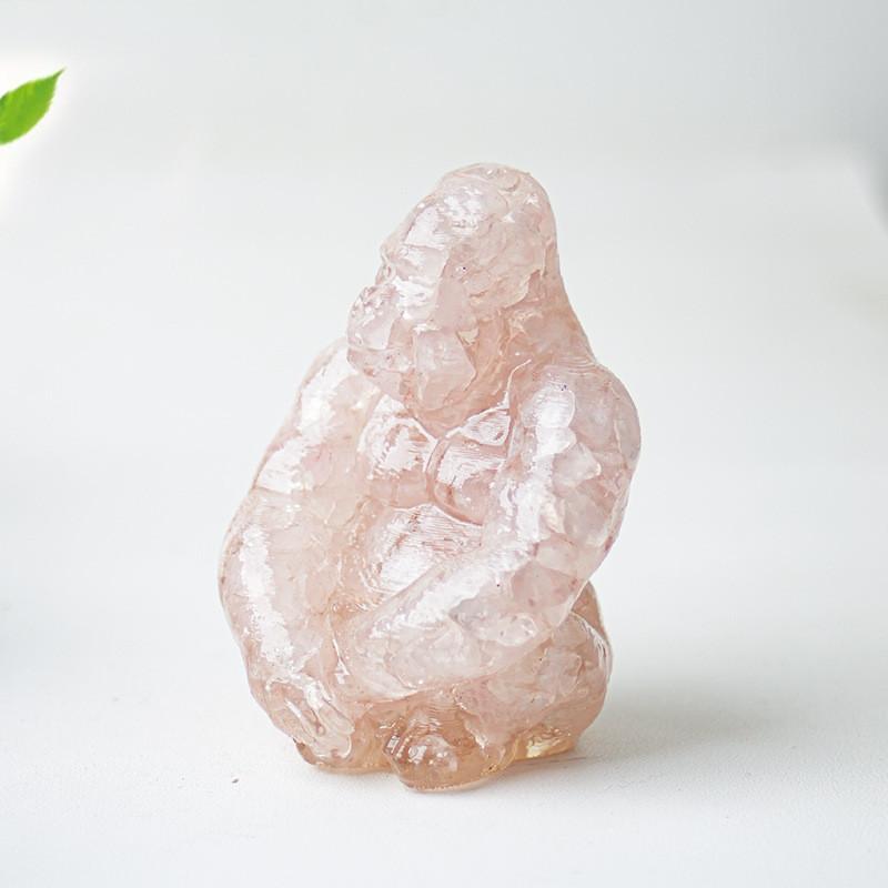 Statue de Gorille en Résine avec Pierres de Cristal Naturelles Pour Décoration de Bureau Cadeau Pour Amis