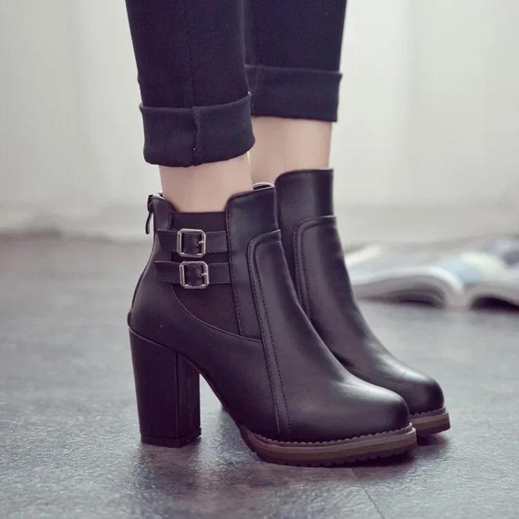 New Retro High Heel Elastic Belt Buckle Short Boots Fashionable High Heel Ankle Boots for Women
