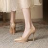 Pointed Temperament Waterproof Table Stiletto High Heels 2025 New Nude 11cm Internet Celebrity Sexy Patent Leather Single Shoes Women
