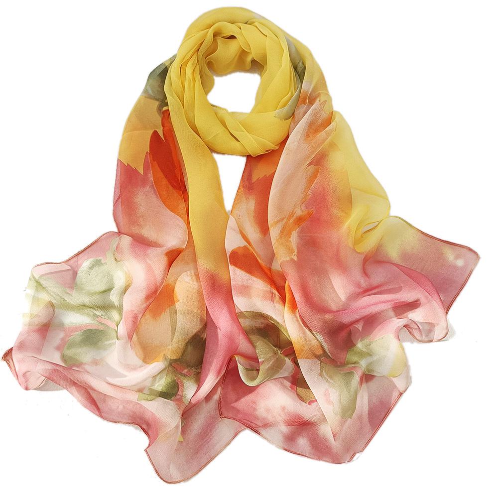 160*50Cm Long Wraps Beach Sunscreen Scarves Silky Georgette Thin Soft Chiffon Rose Flower Scarf Shawls Hijab Head Wrap For Women