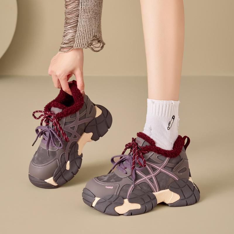 Thick sole inner heightened fleece daddy shoes women's autumn and winter new lambswool versatile, fashionable, warm and casual