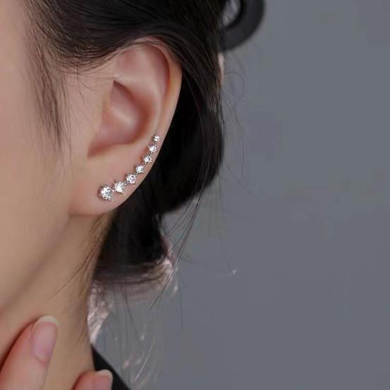 Seven Star Stud Earrings Row of Cubic Zirconias Earrings Shining Silver Earrings for Women Party Dating Formal Occasion Accessory