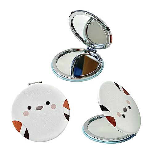 

[Golden Crab and Long-tailed Tit] Compact Hand Mirror, Portable, Folding Mirror, Cute Character Mirror with Long-tailed Tit and Bird Design (Round / 3