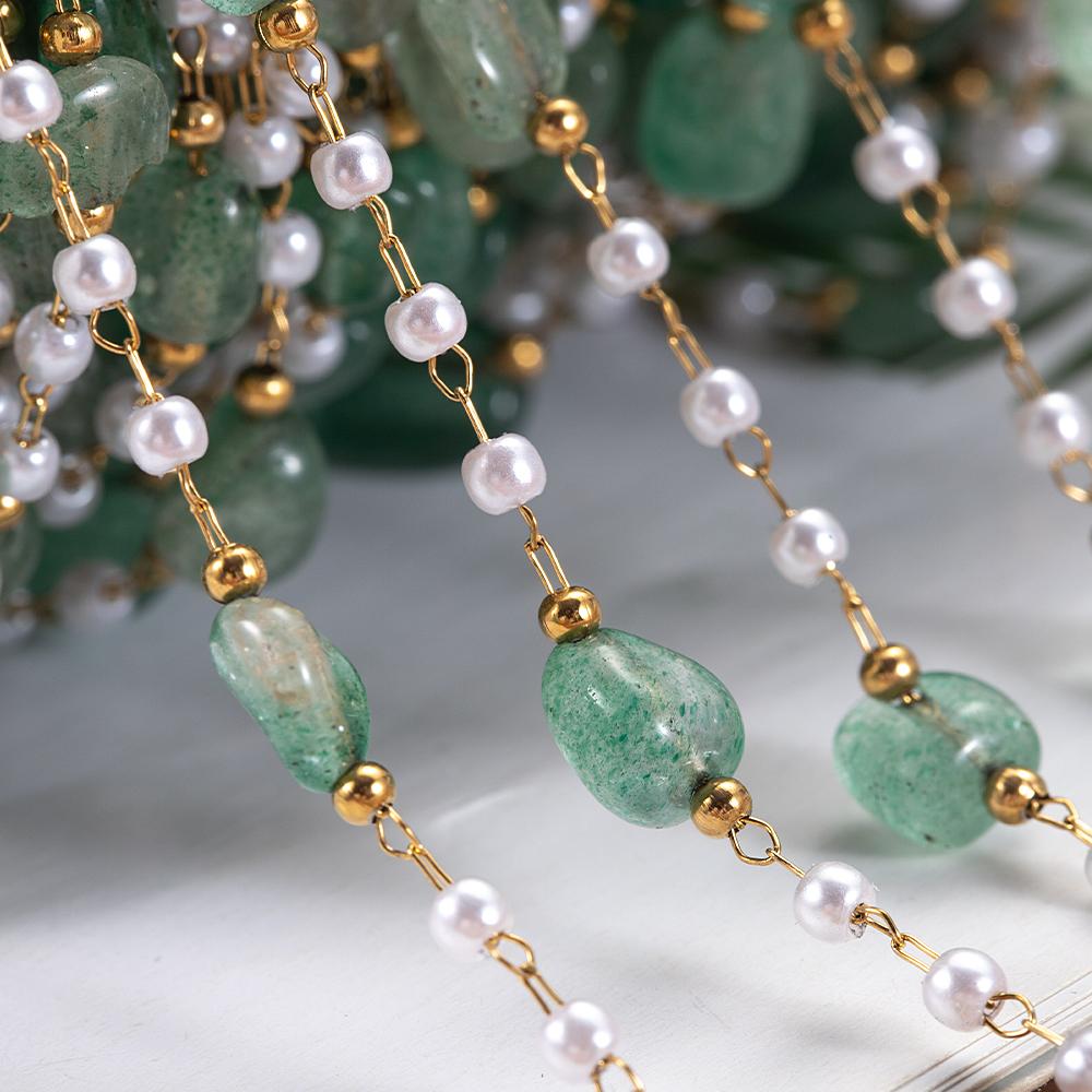 1Meter Stainless Steel Crystal Natural Stone Beads Chain for Necklace Bracelet Green Crystal Chain Jewelry Making DIY Supplies
