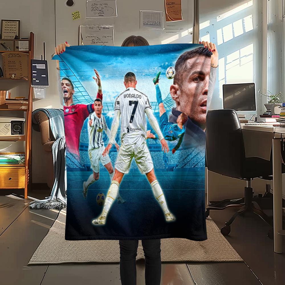 Calcio Ronaldo, coperta in flanella con motivo, alta qualità, confortevole per tutte le stagioni, decorazione per la casa, calore e comfort, perfetta per i regali.