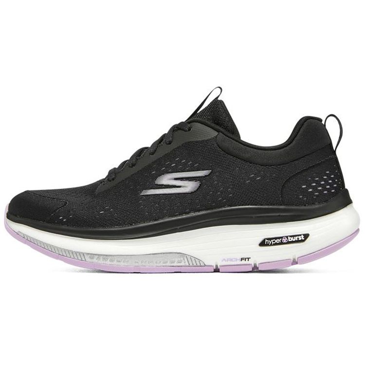 Skechers Go Walk Workout Walker Calorie Fabric Mesh Round Toe Lace-Up Low-Top Casual Shoes Women sneakers Black Purple 124933-BKLV 35
