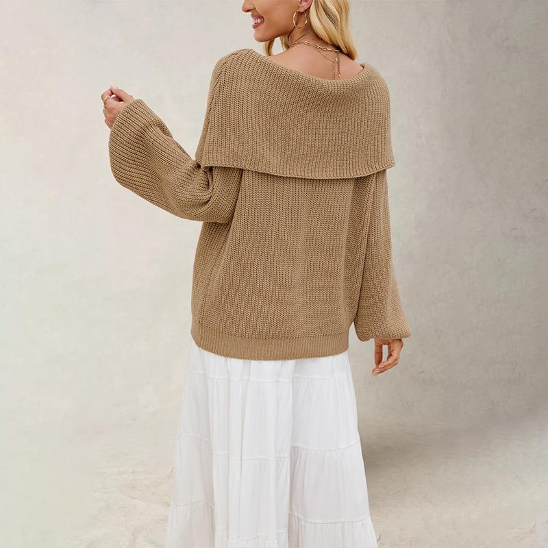 New Autumn and Winter Hot-selling Women's Clothing Loose Knitted Sweater One-neck Pullover Sweater