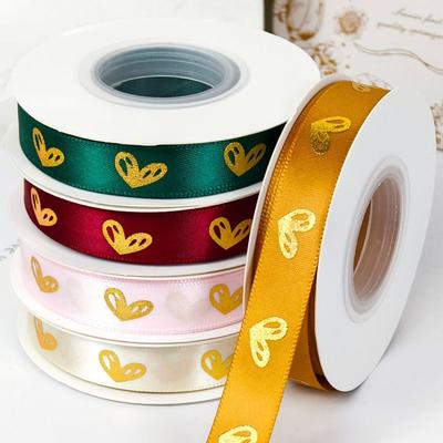 1.5cm*16 Meters Valentine's Day Series Ribbon Love Printed Festive Atmosphere Ribbon Gold-stamped Heart Ribbons