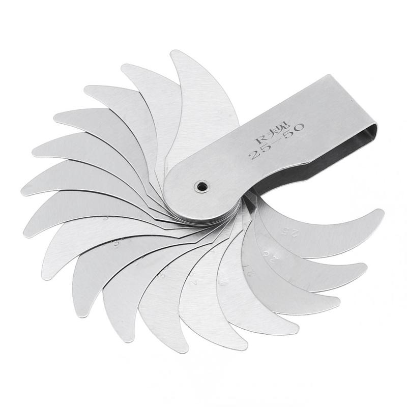 R25 - 50 16 Blade Stainless Steel Radius Gauge Metal R Gauge for Checking Thread Pitch Easy to Use High Hardness