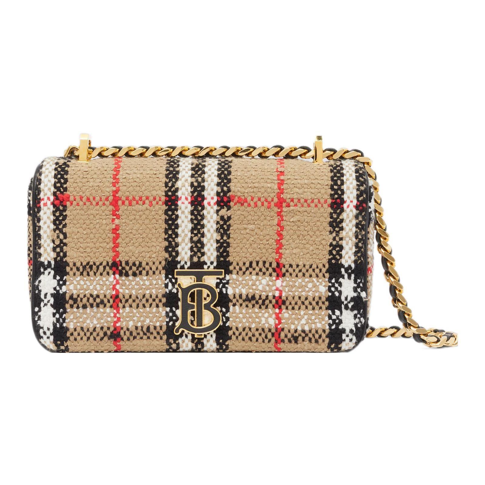 

Burberry Lola Bag Exclusive Logo Magnetic Closure Check Cotton Blend Wool Mini Shoulder Crossbody Bag Women bags Brown 80630831 Basic Set (Bag+Dust Bag)