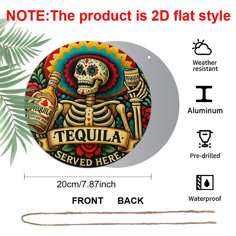 

2D Flat 1pc, 8x8 in, Aluminum Metal Decorative Signs & Plaques Printed Design, 1pc, Featuring A Skeleton Drinking, Perfect for Decorating for Home 1pc