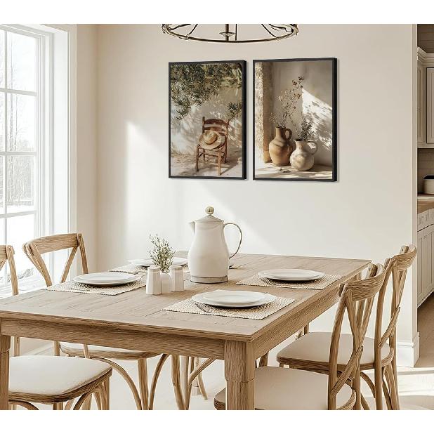 2Pcs Vintage Olive Tree Wall Art Farmhouse Still Life Wall Decor Print Rural Painting Artwork Olive Branch In Ceramic Vase Pictures for Living Room