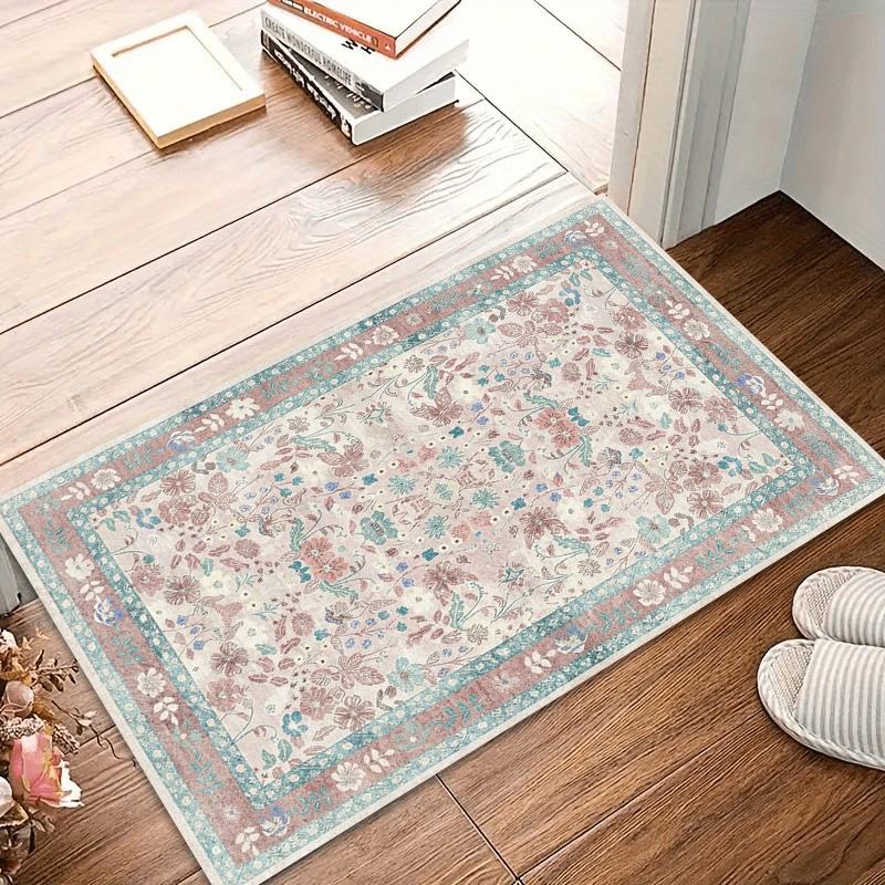 Non-Slip Carpet Vintage Floral Border Rugs for Bedroom Washable Carpet for Living Room Durable Floor Mat Home Decor Entry Mat