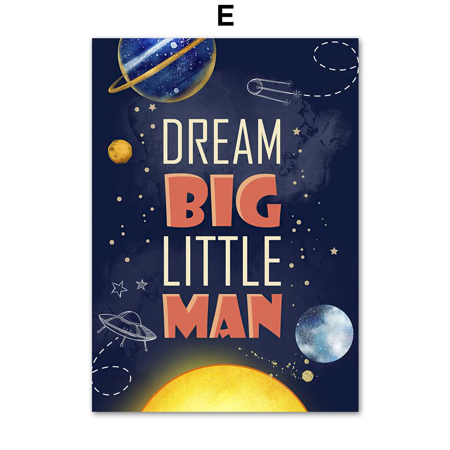 Custom Boy Name Space Rocket Astronaut Alphabet Nursery Wall Art Print Canvas Painting Nordic Poster Decor Pictures Kids Room