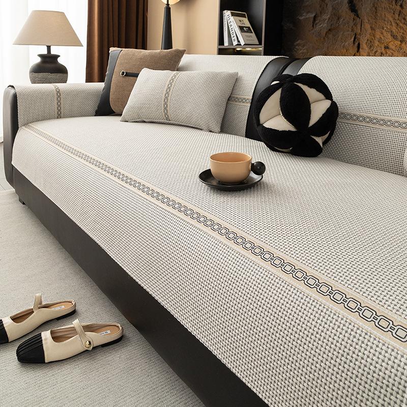 New Linen Solid Color Sofa Cushion Four Seasons Universal Light Luxury High-Grade Straight Non-Slip Seat Cushion Cover Cover Back Towel