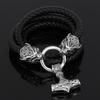 New High Quality Viking Wolf Head Leather Necklace Thor Hammer Pendant Jewelry Gift