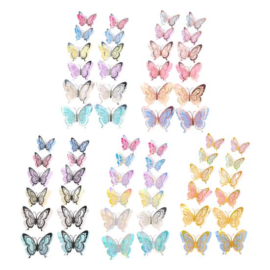 12Pcs 3D Butterfly Wall Sticker Waterproof Scratch-Resistant Wall Decals Self-Adhesive DIY Wall Decors for Living Room Bedroom Bathroom Kitchen