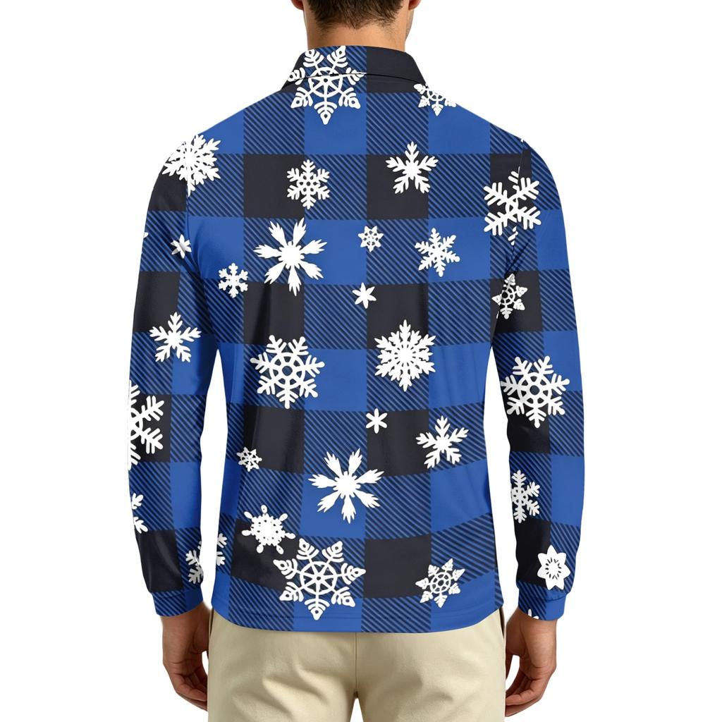 Men's Casual Long Sleeve Neck T-Shirt with Christmas Print, Holiday Party Top