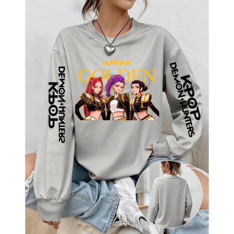 Fashion Women's T-shirt Demon Hunters Anime Print Girl Daily Casual Pullover Spring And Autumn Long Sleeve Sweatshirt Women's Top Tees Clothing