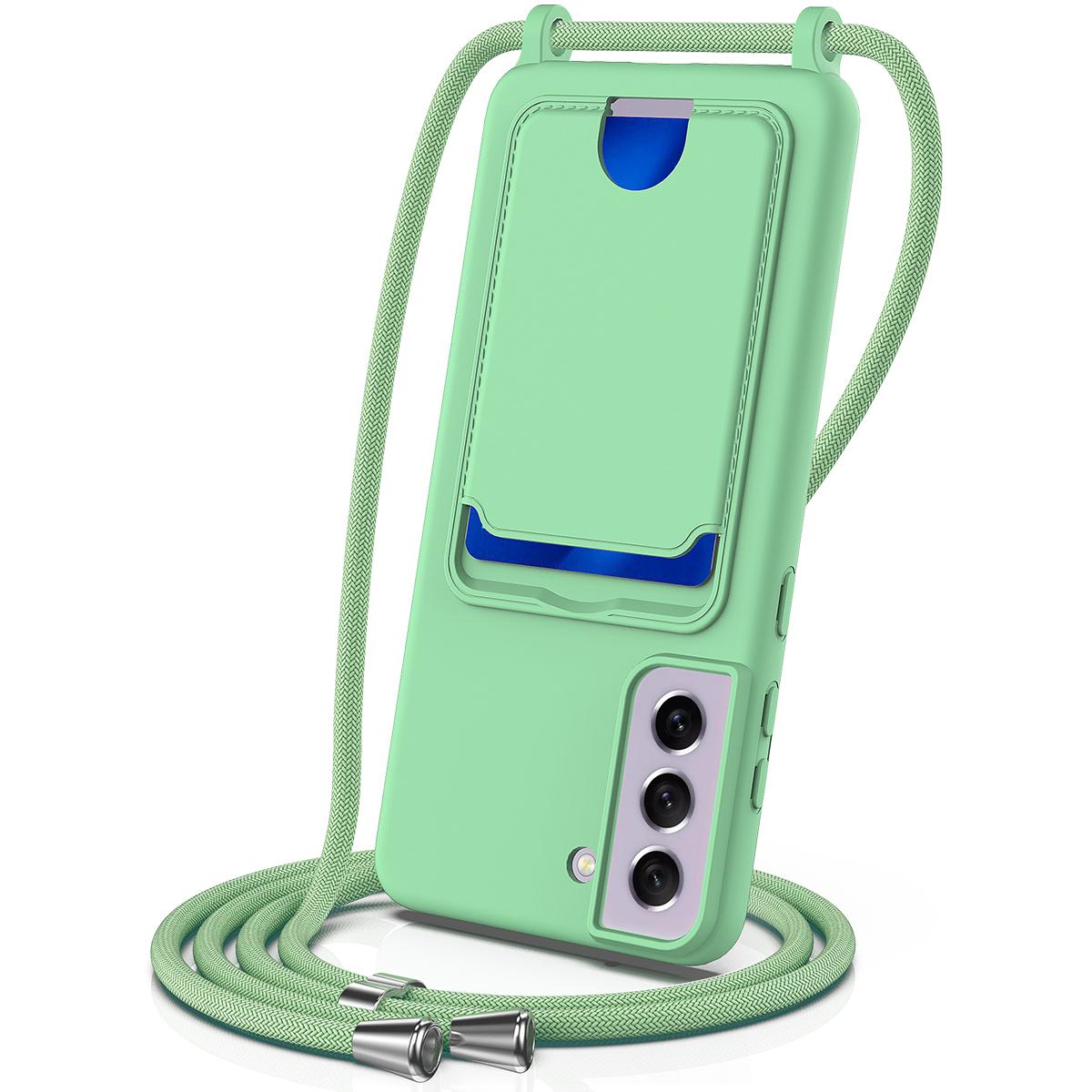 

Чохол для Samsung Galaxy S21 FE 5G з рідкого силікону з тримачем для карток, задня кришка телефону зі шнурком Green