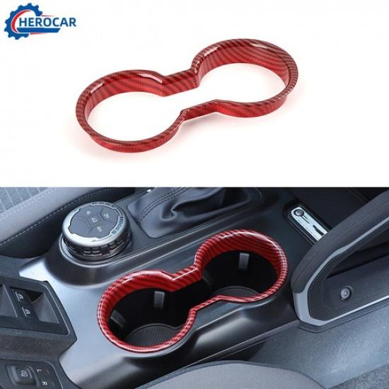 

Front Water Cup Holder Frame Cover Trim For Ford Bronco 21+Red Carbon Fiber ABS