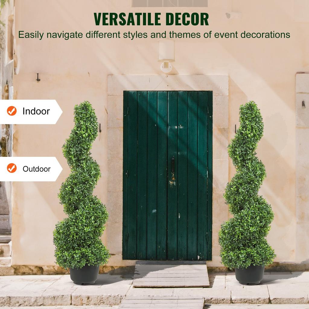 VEVOR Artificial Topiaries Boxwood Trees, 3ft Tall (2 Pieces) Faux Topiary Plant Outdoor