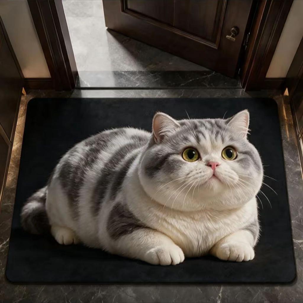 3D Cat Print Diatomite Floor Mat, Anti-slip and Water-absorbing Floor Mat, Diatomite Bath Mat