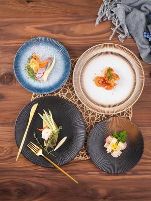 2 pièces assiette à steak en céramique noire 8 pouces Vaisselle ménagère pour pâtes et plats occidentaux Restaurant commercial Assiettes plates Plats japonais