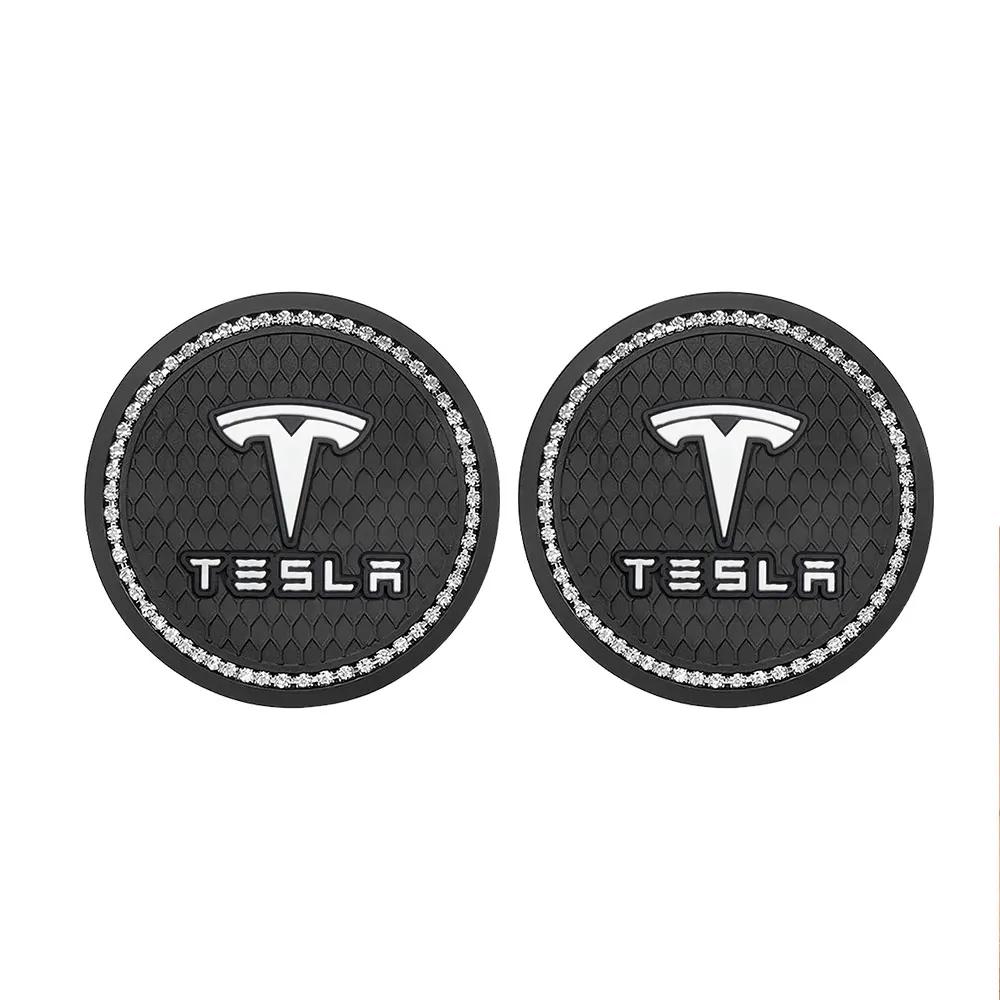 Sticker 2025 New Tesla 1/2PCS Car Coasters Rubber Water Cup Bottle Holder Anti-slip Pad For Tesla Model 3 Model S X Model Y
