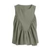 Women’s Sleeveless Pleated Tank Top Casual Loose Fit Crew Neck Blouse Simple Solid Design for Daily Wear