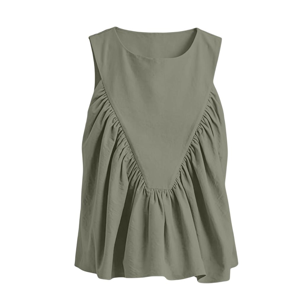 Women’s Sleeveless Pleated Tank Top Casual Loose Fit Crew Neck Blouse Simple Solid Design for Daily Wear