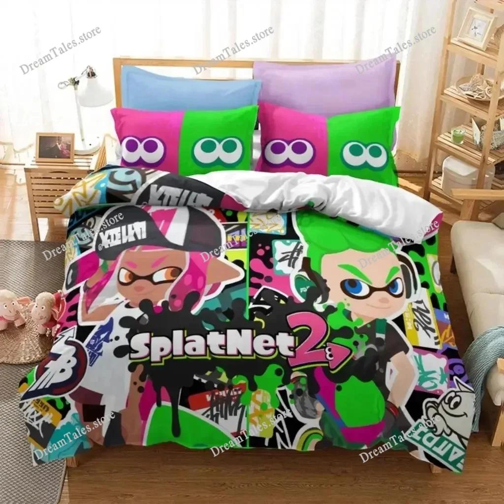 Popular Splatoon 2 Game Printed Bedding Set 3D Cartoon Duvet Cover Set Pillow Case Twin Full Queen King Size Bed Polyester Bed